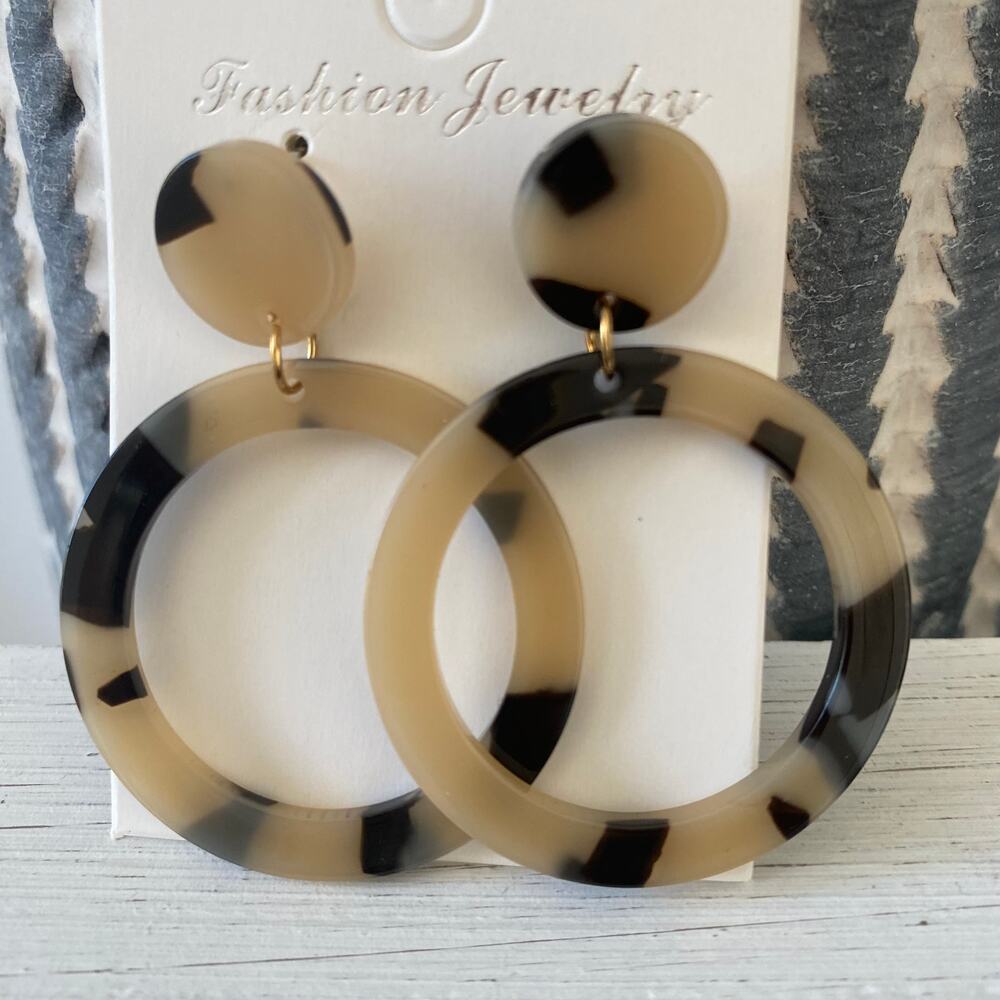 Acrylic Resin Tortoise Shell Drop Hoop Earrings Fashion Statement Dangle NEW